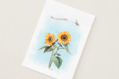 Custom Flying Over Sunflowers Card